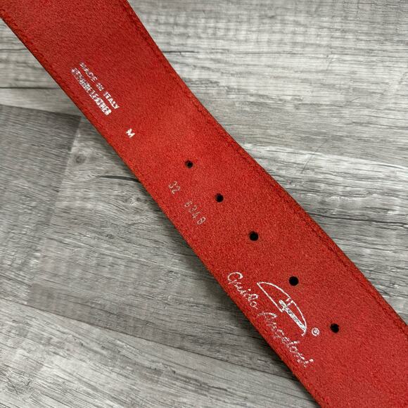 Guido Angeloni Red Leather Belt Statement Buckle Made in Italy Medium - Picture 4 of 10